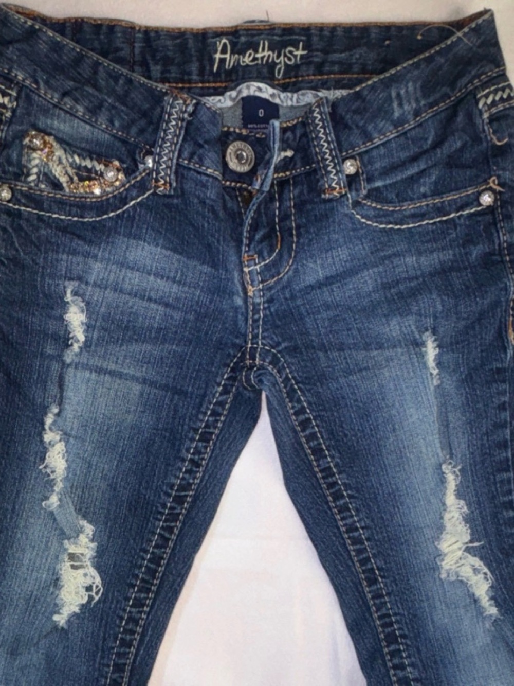 Amethyst Jeans Women’s Distressed Dark Indigo Skinny Jeans